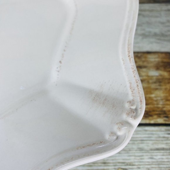Signature ISBELLA Ivory  Embossed Edge  Scalloped 13" Pedestal Cake Stand Plate - Picture 11 of 16
